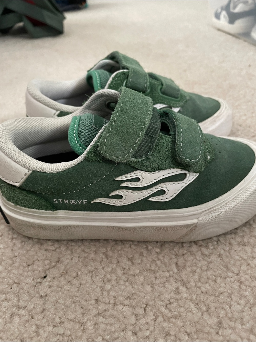 Straye Kids Green Suede Velcro Flame Sneakers